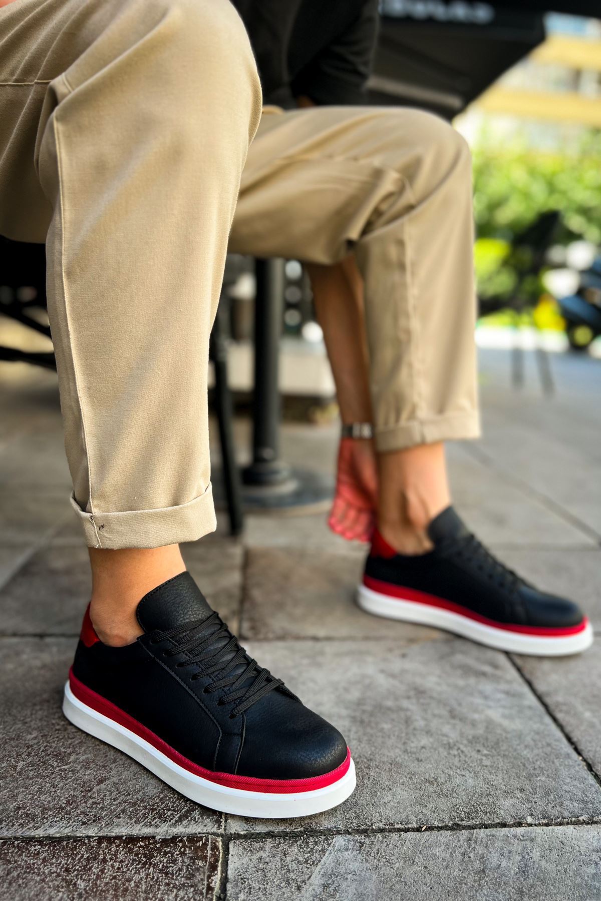 CH979 - Santoni GBT Spor Erkek Ayakkabı SIYAH/KIRMIZI