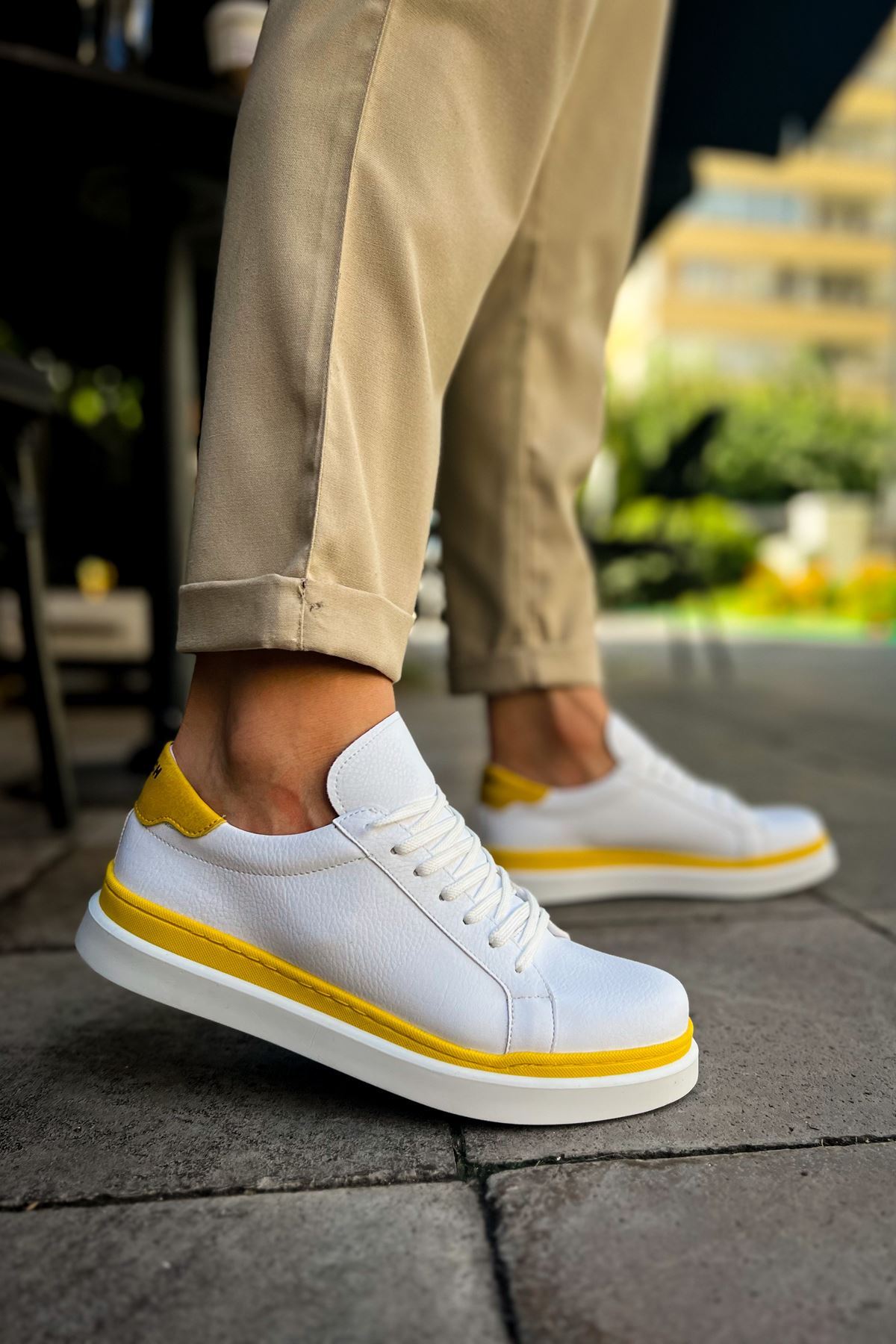 CH979 - Santoni GBT Spor Erkek Ayakkabı BEYAZ/SARI