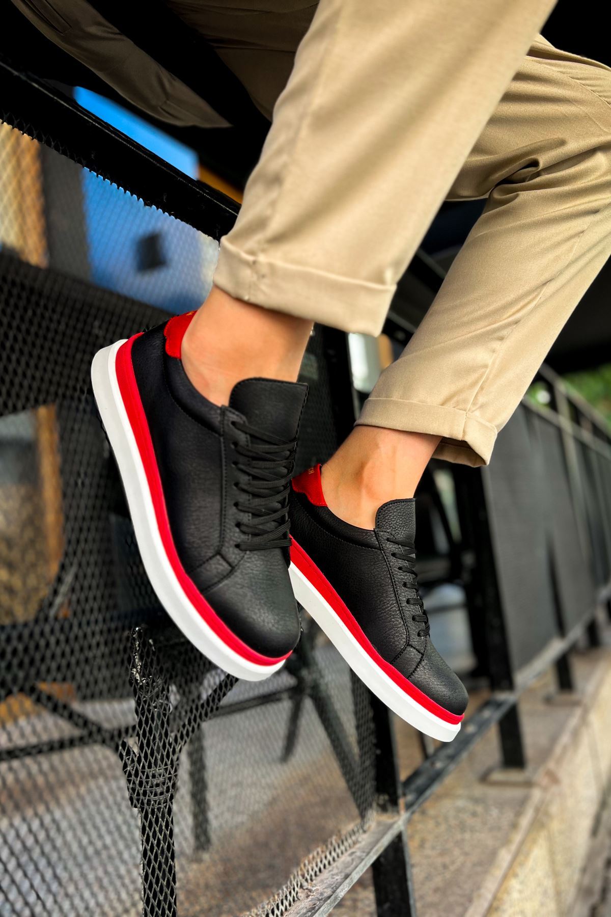 CH979 - Santoni GBT Spor Erkek Ayakkabı SIYAH/KIRMIZI