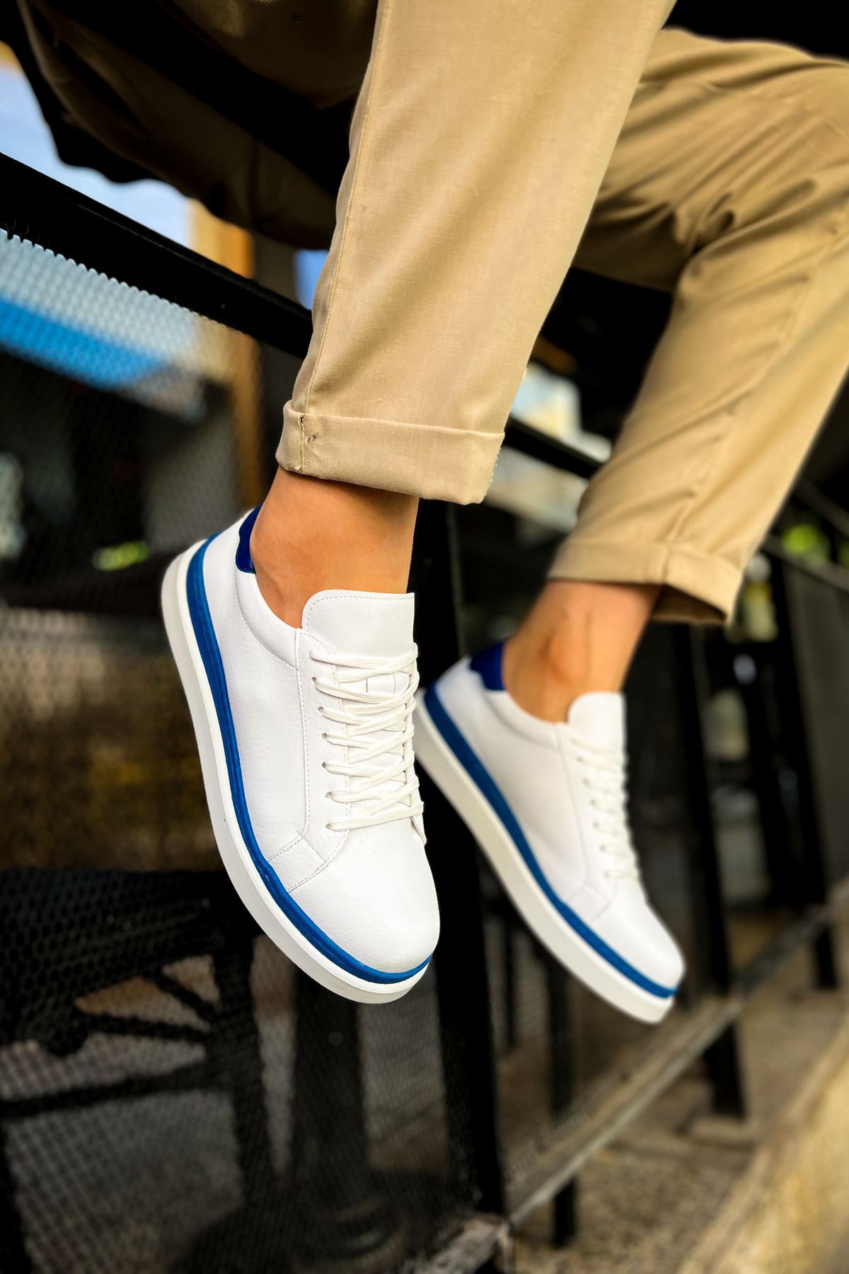 CH979 - Santoni GBT Spor Erkek Ayakkabı BEYAZ/MAVI