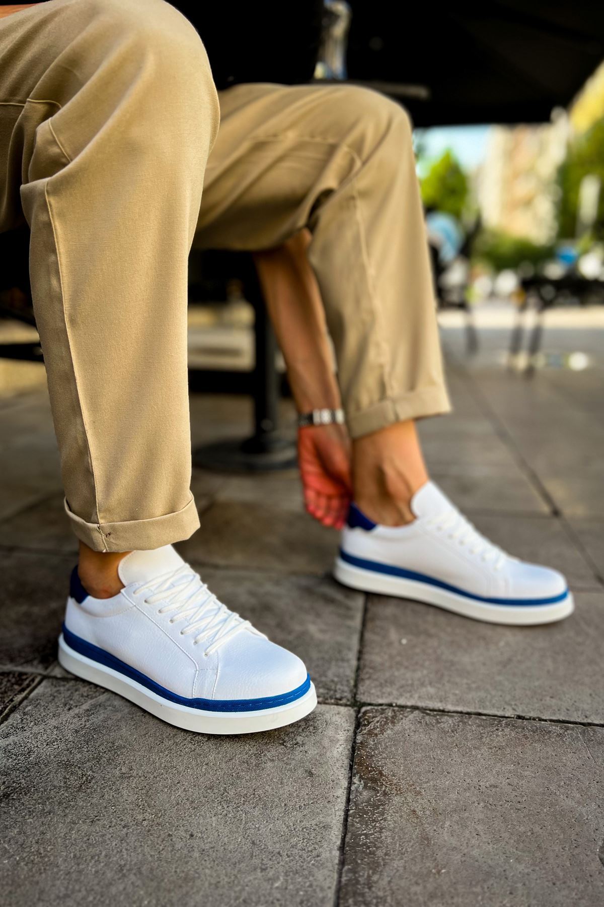 CH979 - Santoni GBT Spor Erkek Ayakkabı BEYAZ/MAVI