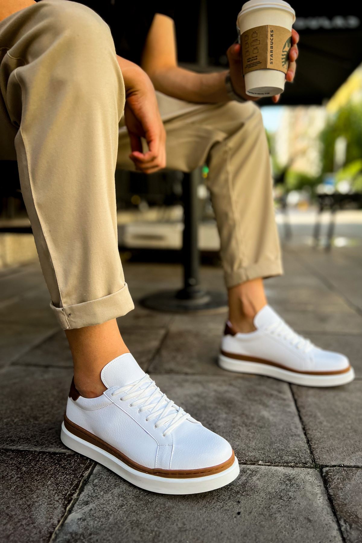 CH979 - Santoni GBT Spor Erkek Ayakkabı BEYAZ/TABA