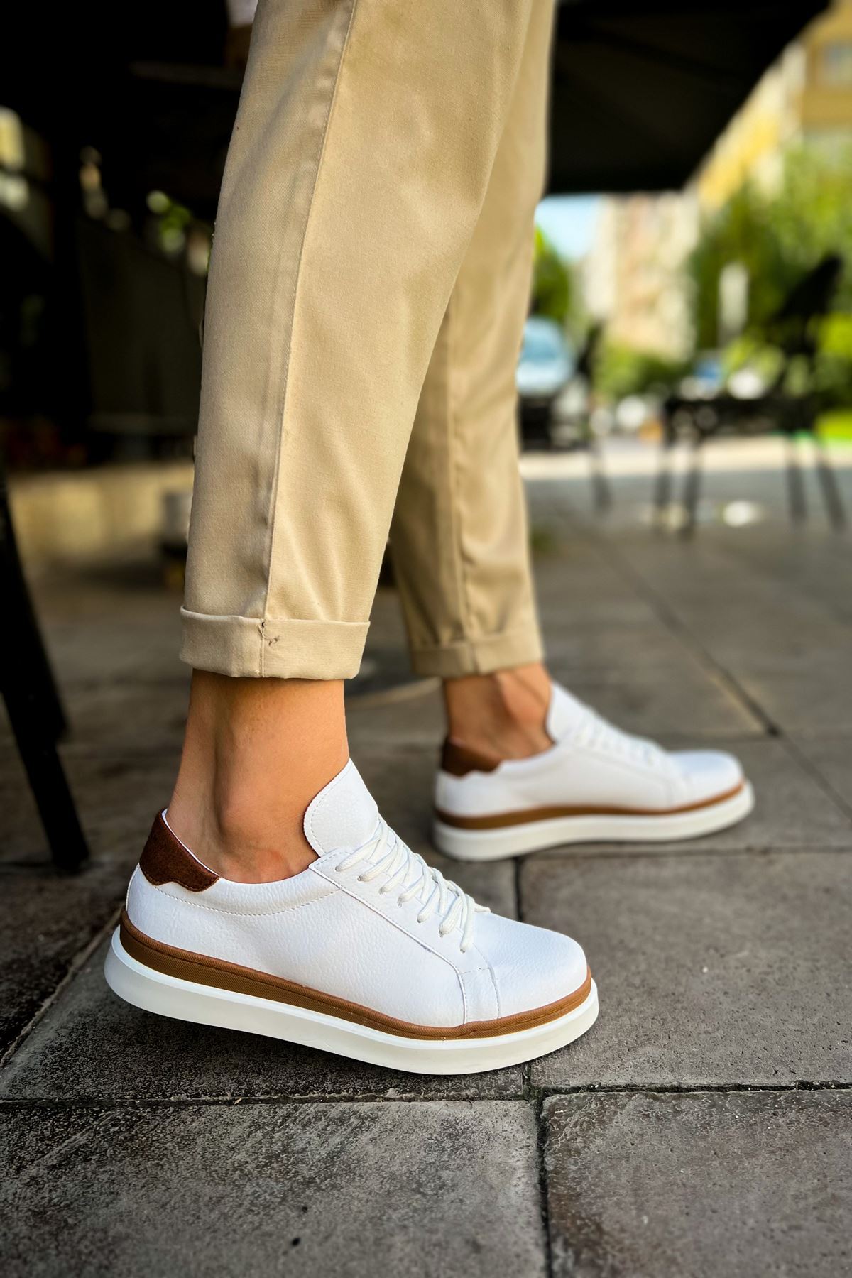 CH979 - Santoni GBT Spor Erkek Ayakkabı BEYAZ/TABA