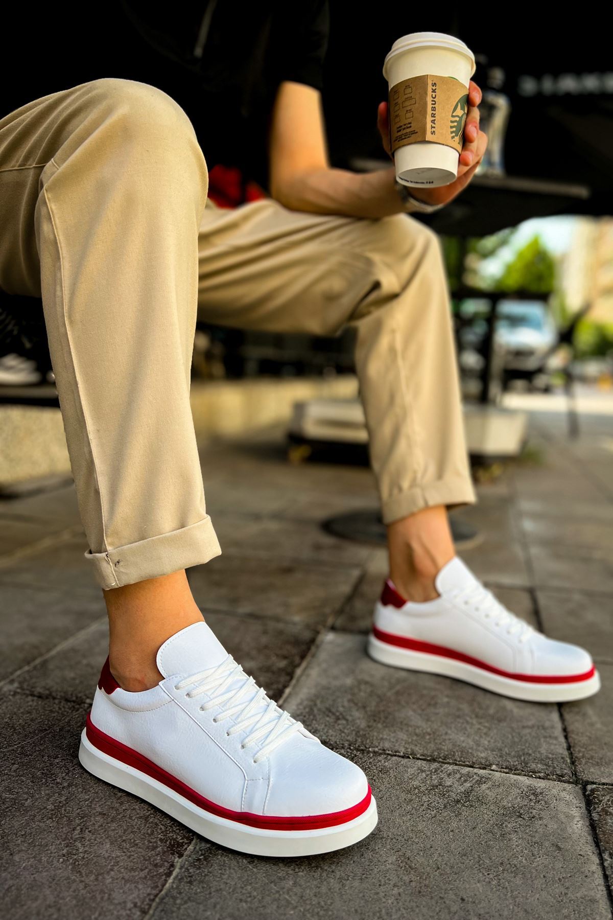 CH979 - Santoni GBT Spor Erkek Ayakkabı BEYAZ/KIRMIZI