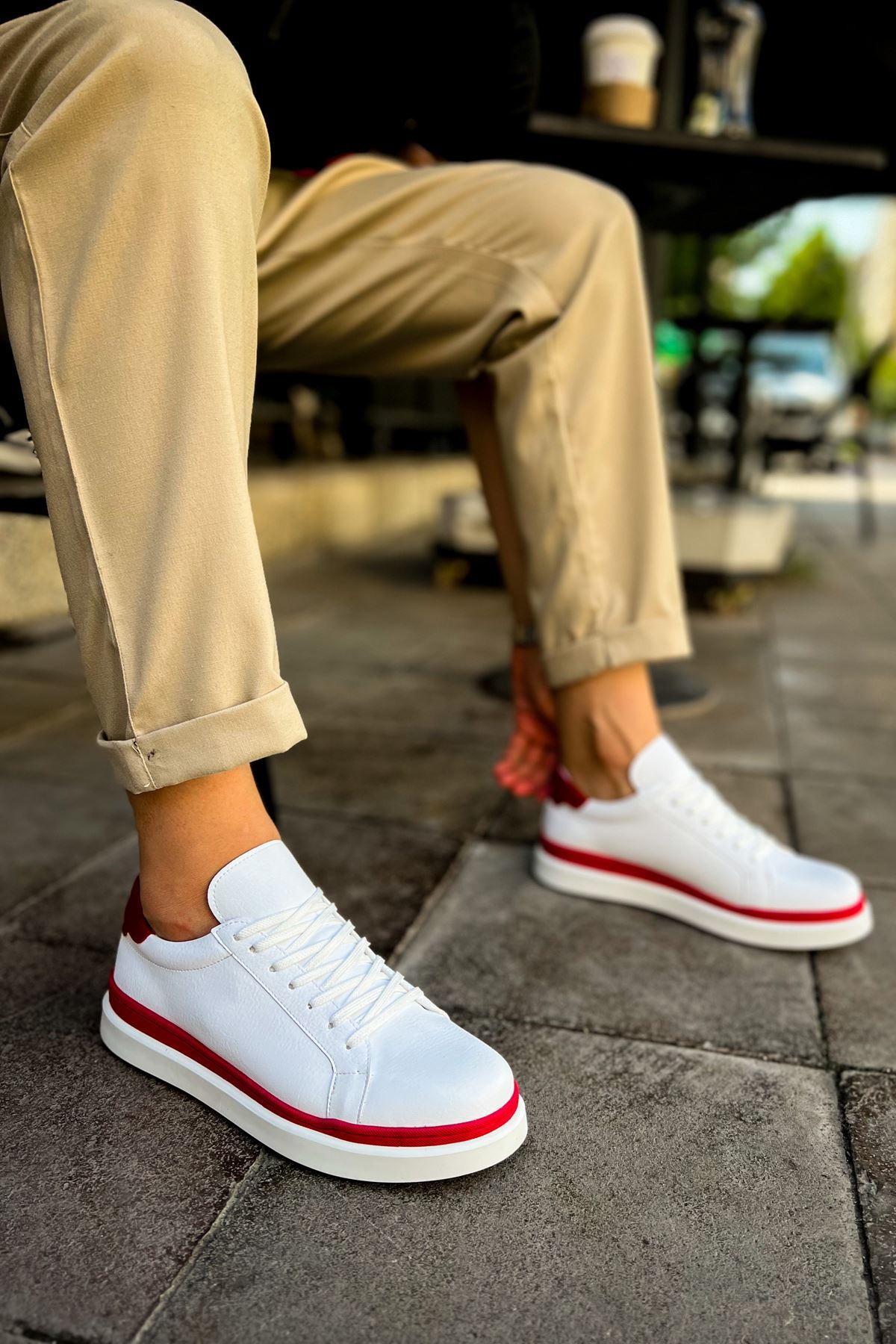 CH979 - Santoni GBT Spor Erkek Ayakkabı BEYAZ/KIRMIZI