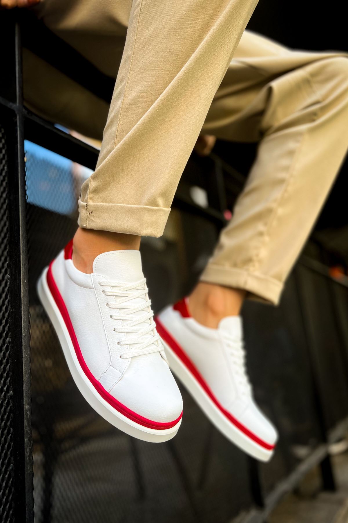 CH979 - Santoni GBT Spor Erkek Ayakkabı BEYAZ/KIRMIZI