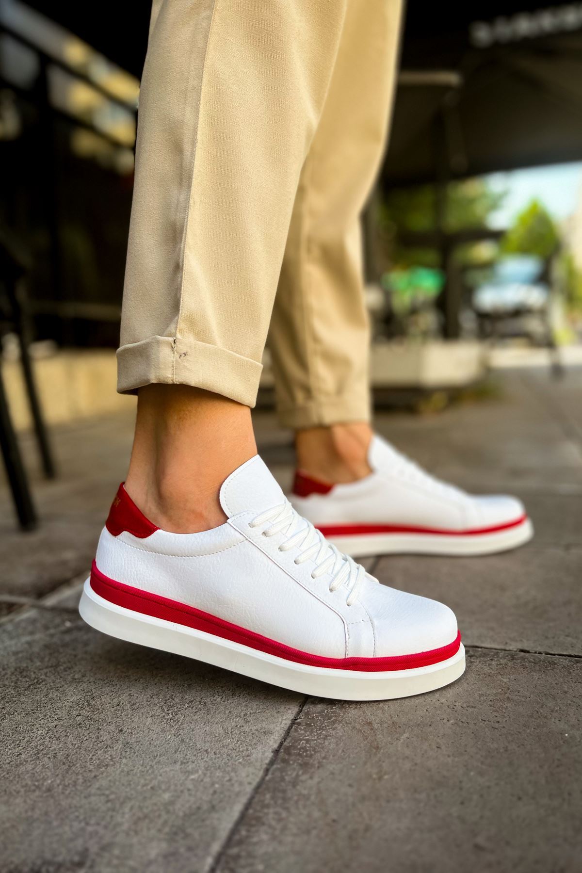 CH979 - Santoni GBT Spor Erkek Ayakkabı BEYAZ/KIRMIZI