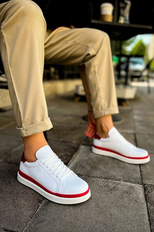 CH979 - Santoni GBT Spor Erkek Ayakkabı BEYAZ/KIRMIZI